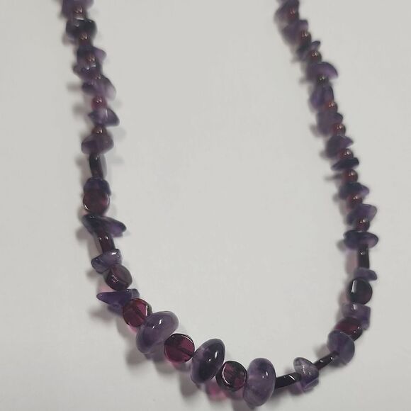 Garnet and Amethyst Semi Precious Gemstone Beaded Necklace